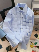 Chemise tissée à rayures pour femmes, grande taille, revers, manches longues, boutons, chemisier, vêtements d'été, printemps 2023 5