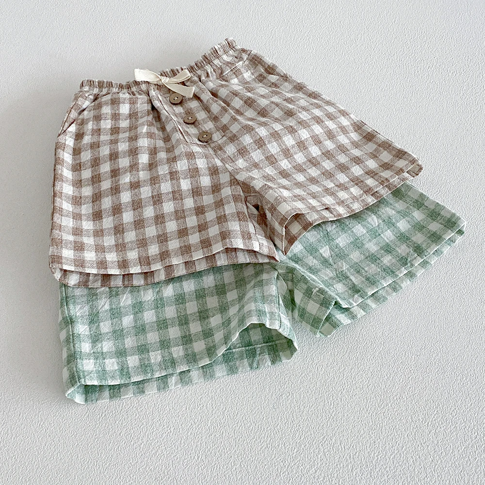 Ropa para Niños, Pantalones Cortos de Lino y Algodón para Niños, Pantalones Cortos a Cuadros de Verano para Niños Pequeñ