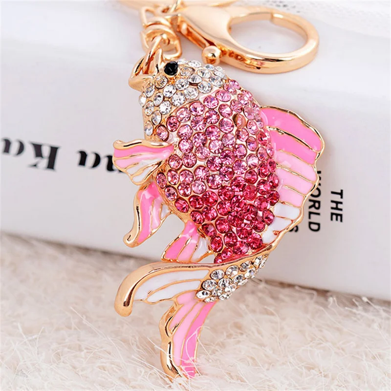 Fashion Rhinestone Cute Colorful Fish Key Ring Chain Colors Pink