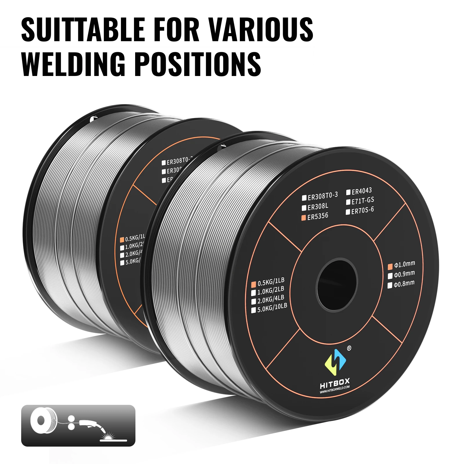 HITBOX MIG Aluminum Welder Flux Cored Wire 1.0mm 0.5KG For Soldering Welding Gas Welder Wires Iron Steel Consumable ER5356-GS