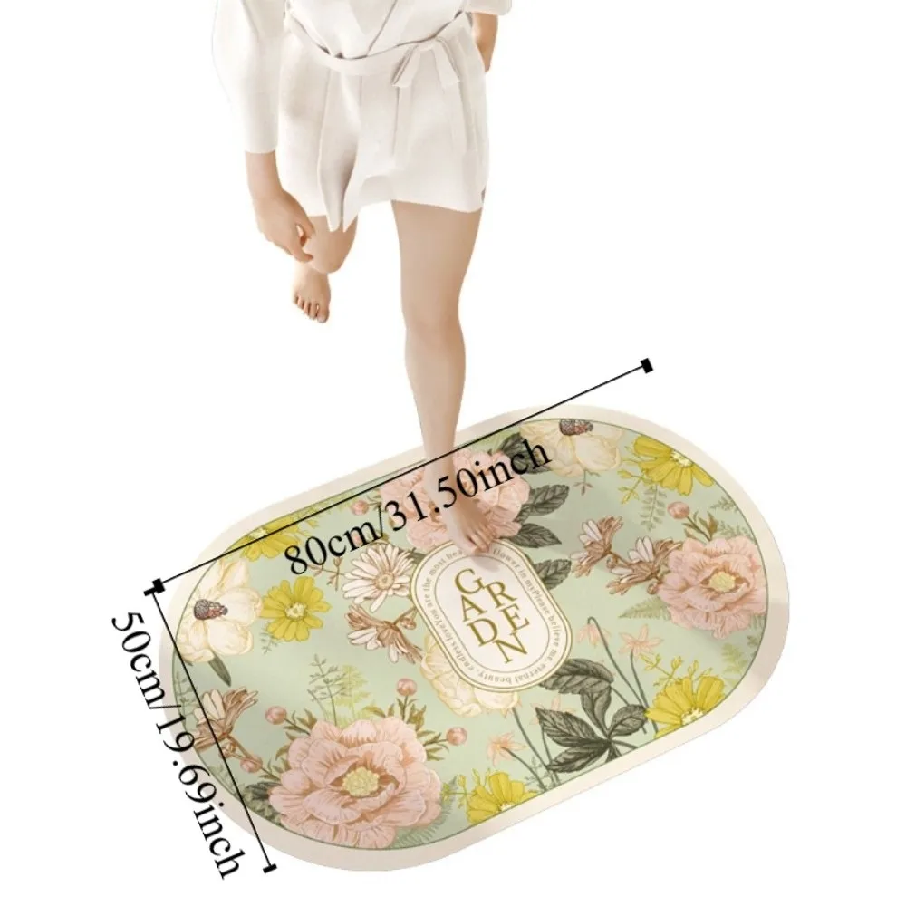 Elegant Bathroom Floor Mat Soft Flower Printing Absorbent Bath Carpet Machine Washable Quick Drying Anti Slip Door Mat