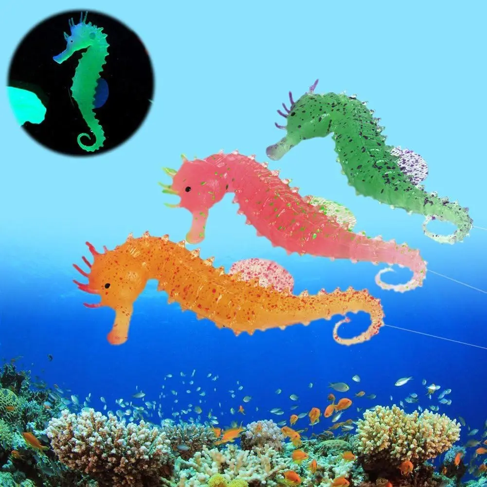 Fish Tank Ornaments Fish Tank Decorations Aquarium Ornaments Mini Landscape Ornaments Glow in Dark Luminous Seahorse Aquarium Decorations for Fish Tank Silicone Seahorse Underwater Landscape Ornament Decoration