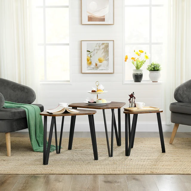 VASAGLE table d'appoint lot de 3 tables basses table de chevet pieds en métal design simple décoratif 1