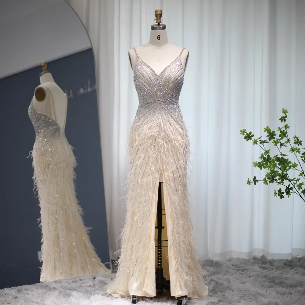 Luxury Beaded Mermaid Feathers Prom Dresses Sexy Spaghetti Straps Backless Rose Pink Evening Dress Arabic Formal Party Gown SCZ052 1 Luxury Beaded Mermaid Feathers Prom Dresses Sexy Spaghetti Straps Backless Rose Pink Evening Dress Arabic Formal Party Gown SCZ052 1