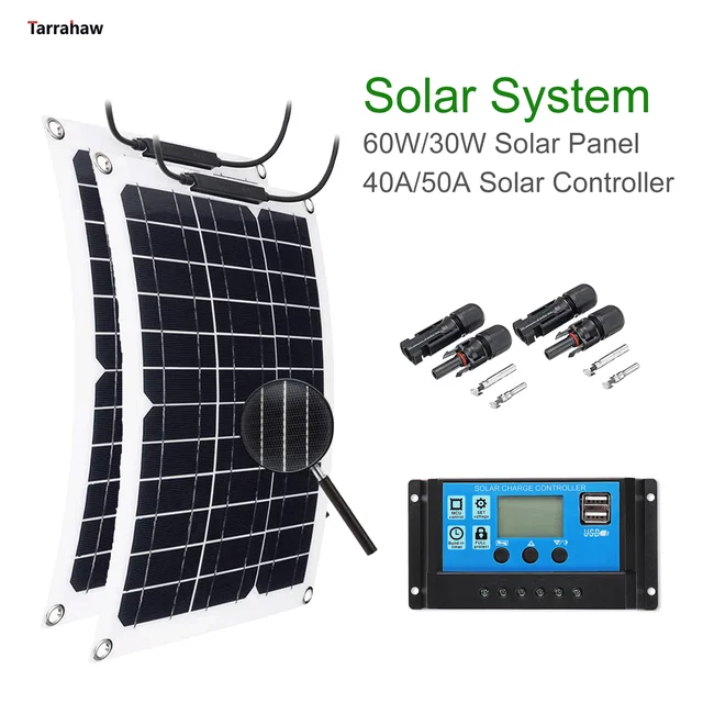 Kit de Panel Solar de 500W, células solares duales de 12/5V CC, USB con  controlador Solar de 60A/100A para coche, yate, RV, cargador de batería -  AliExpress