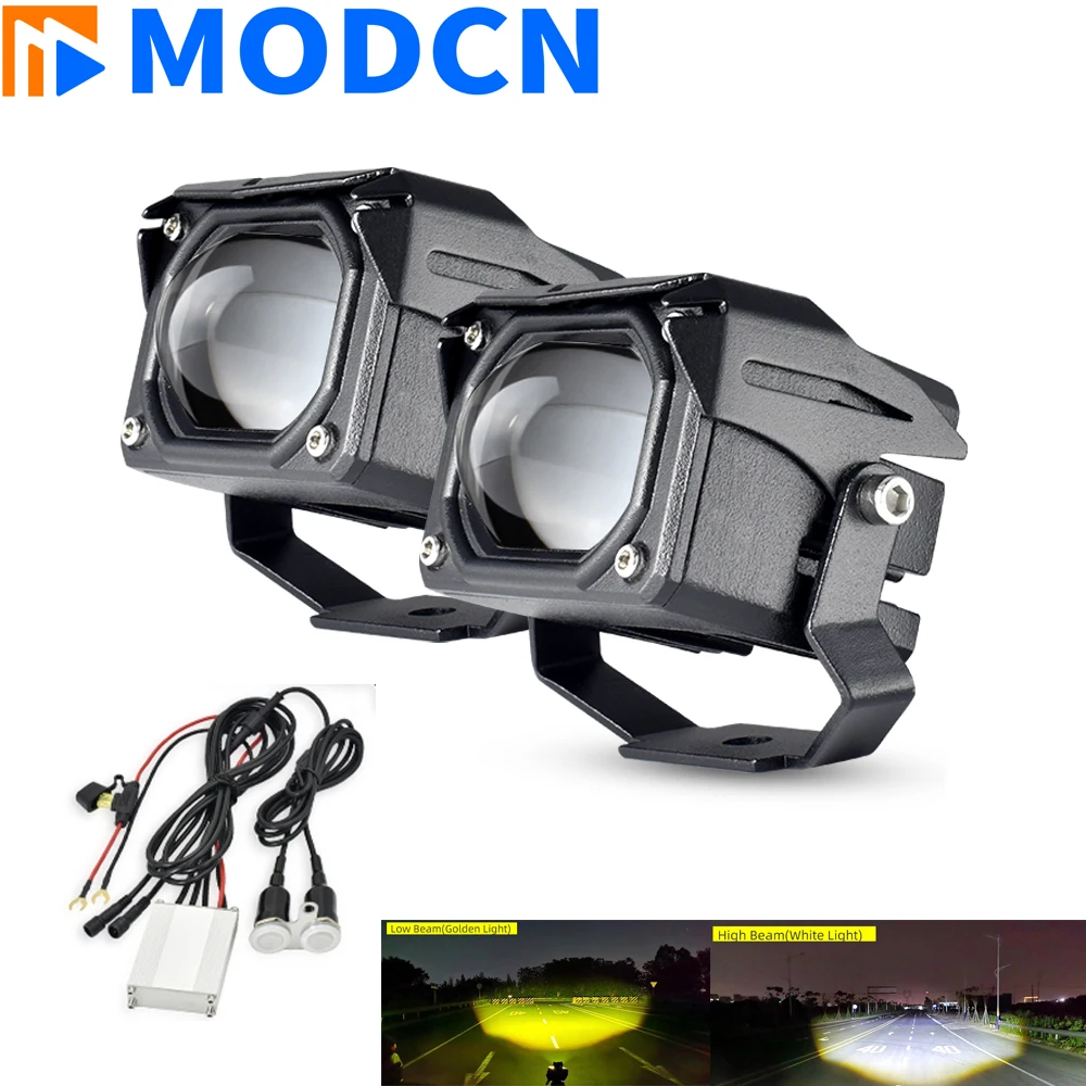 

Motorcycle Spotlights Led Headlights Auxiliary Lamp Dual Colors 70W 15000Lm Moto Bike Driving Fog High Low Beam