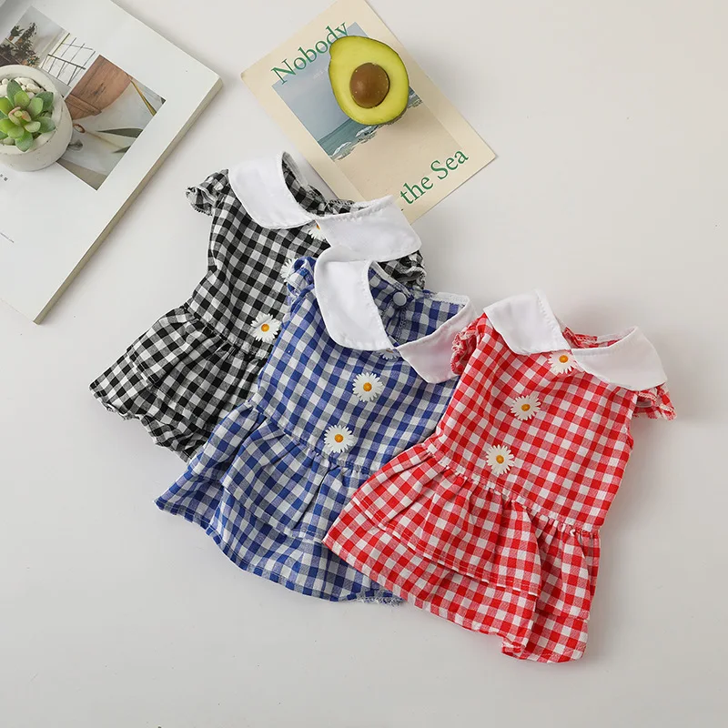 

Pet Plaid Short Skirt Thin Breathable Teddy Bear Pommy Dog Clothes Cat Vest Spring Summer Fresh Daisy Pet Clothes