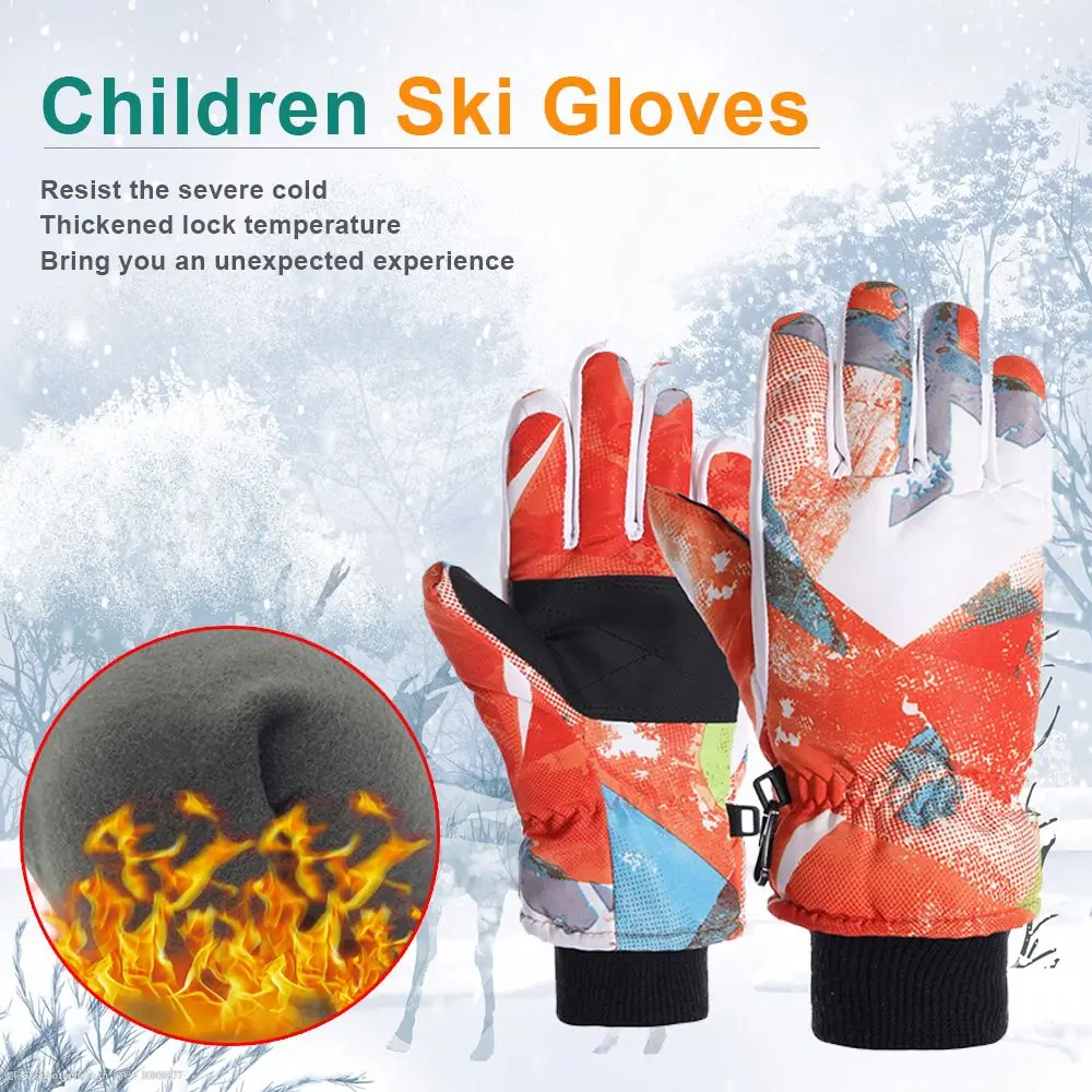 

1Pair Children Windproof Cartoon Full Finger Ski Mittens Snowboarding Skiing Gloves Skiing Accessories