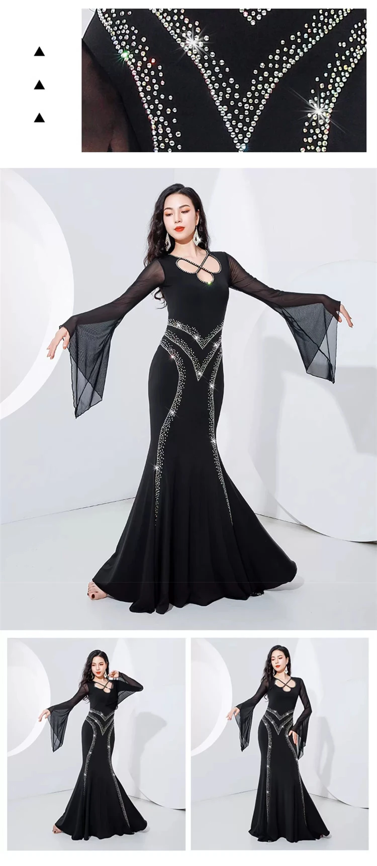 Women Belly Dance Dress Swing Robe Slim Dress Long Sleeves Performance  Dancewear | eBay