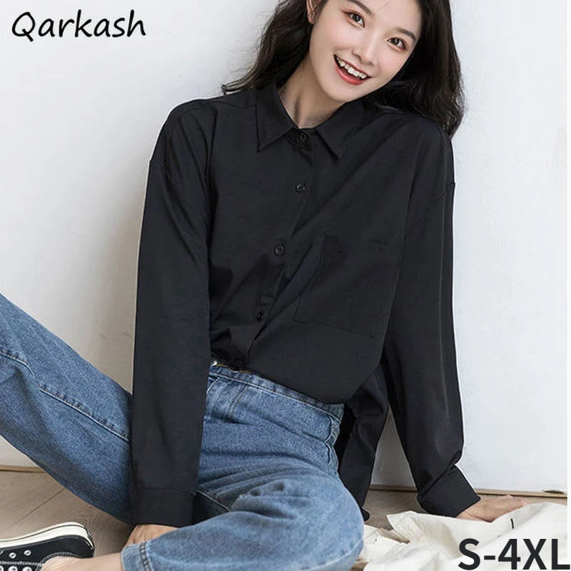 

Shirts Women S-4XL Minimalist Spring Black All-match Couple Daily Ladies Basic Tops Classic Mujer Leisure Soft Simple Ins Chic