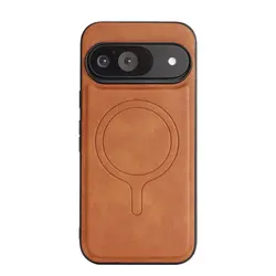 Magnetic Leather Phone Case with Shockproof Protection and Wireless Charging Compatibility - Pixel 9 Pro (Brown)