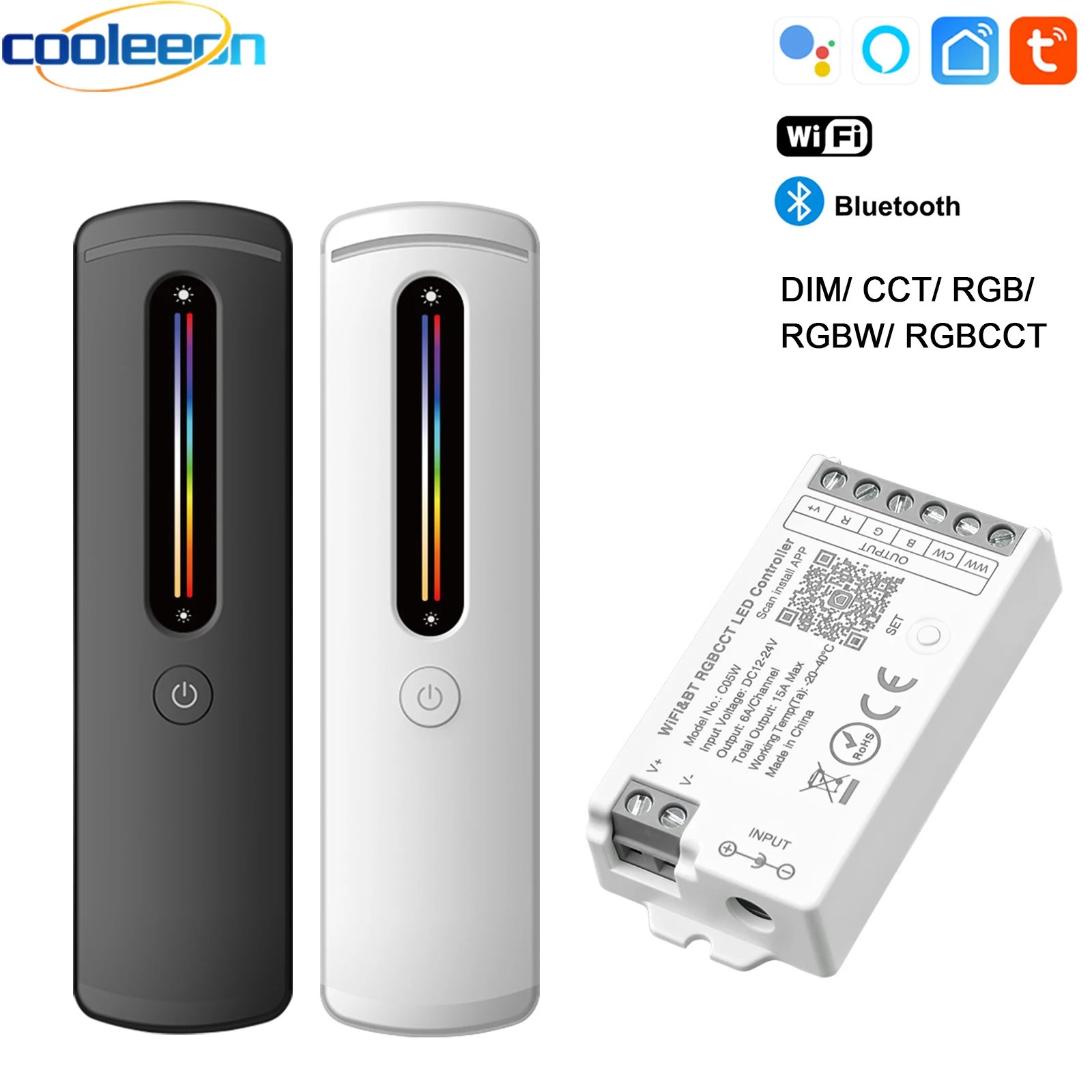 ตัวควบคุมไฟ LED อัจฉริยะ Tuya Wifi 2.4G RF BT ควบคุมด้วยเสียงผ่าน Alexa และ Google สำหรับไฟ LED Strip RGB RGBW RGBCCT CCT หรี่ไฟอัจฉริยะ 1