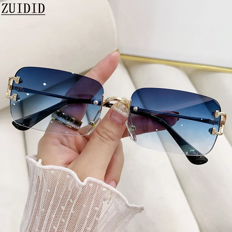

2023 Rimless Sunglasses Women Trendy Luxe Square Fashion Glasses Vintage Dropshipping Lentes De Sol Mujer Lunette Soleil Femme