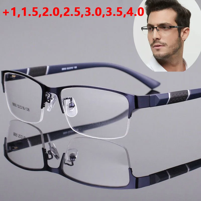 2022 Classic Men Reading Glasses Anti-radiation Presbyopia Half Frame Eyewear TR90 HD Business Eyeglasses Diopters 0 to +4.0