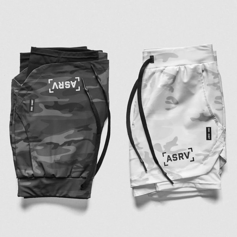 New Camouflage Men Running 2 In 1 Shorts Quick Dry Gym Sport Shorts Fitness Jogging Workout Beach Shorts Uomo Pantaloni Corti Sportivi