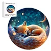 Sleeping Fox Round Wooden Puzzle Art, Uniquely Animal Shaped Pieces Wooden Toy, Christmas Gift Home Decor Family Game 1