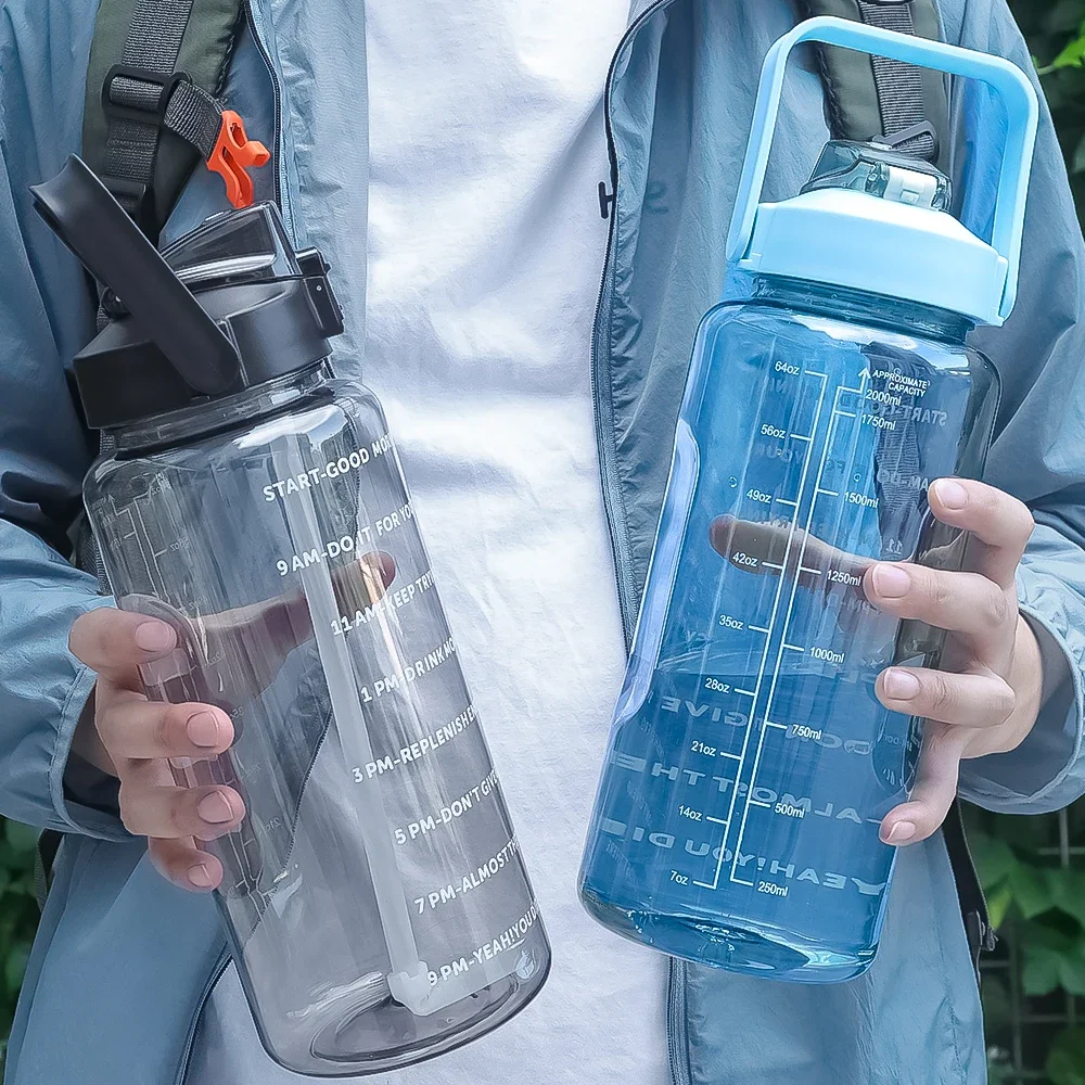 Description Picture 5 of item2L Sports Water Bottle with Straw Men Women Fitness Water Bottles Outdoor Sports Cold Water Bottlesc with Time Marker Drinkware