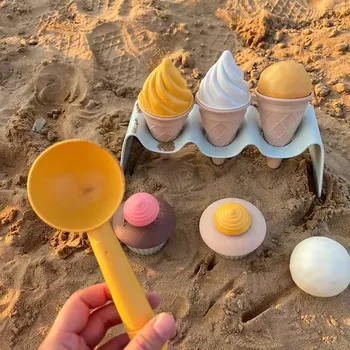 Kids Sand Beach Toys Simulation Ice Cream Cake Model Bulldozer Sandbox Set Safe Wheat Straw Summer Outdoor Sand Water Game Gift 1