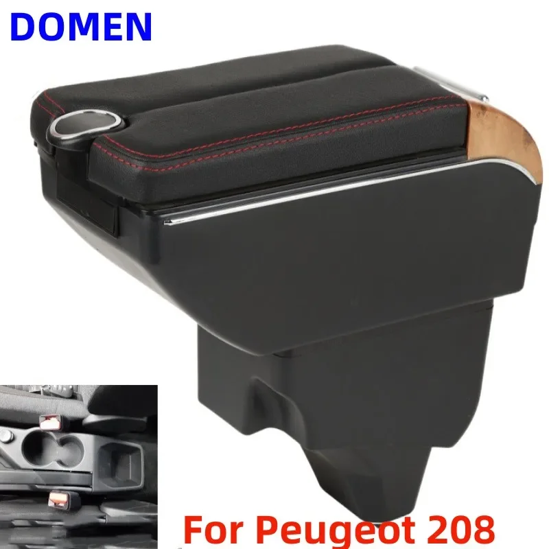 

New For Peugeot 208 Double open armrest box Interior Parts Car Central Store Content With Large Space Dual Layer USB Charging