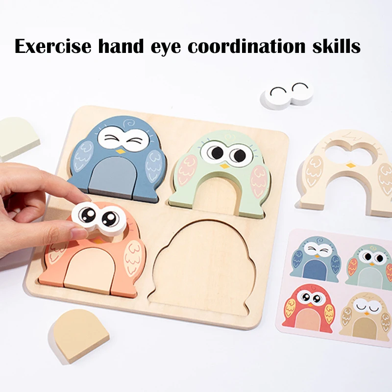Wooden Owl Matching Puzzle, Owl Face Changing Shape Puzzle, Exercise Concentration And Hand Eye Coordination Skills 4