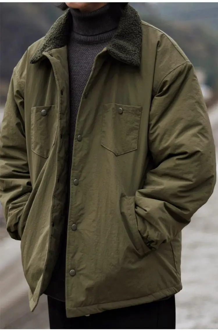Description Picture 4 of itemJapanese Retro Lapel Thin Pocket Workwear Cotton-padded Coat Couple Casual Loose High Street Parkas Male Clothes