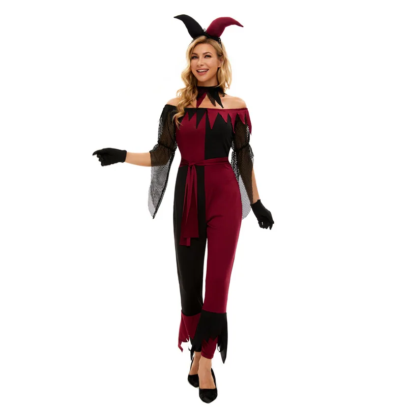 

Phertiful High Quality Sexy Circus Costume Women Red Clown Joker Costumes Purim Fancy Halloween Party Cosplay Birthday Theme Set