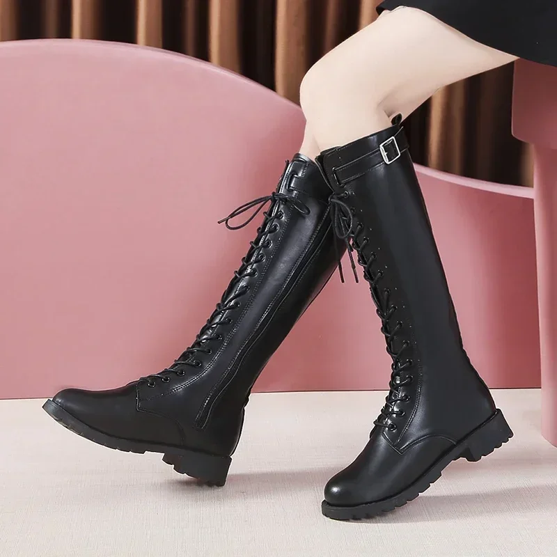 Plus Size Thigh High Boots for Women Winter Fashion Keep Warm Plus Velvet Women's Knee High Riding Boots Ladies Platform Shoes