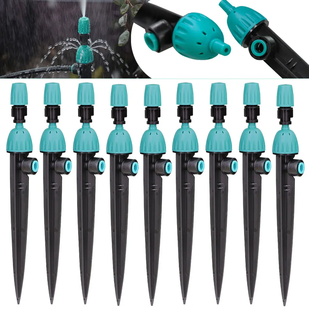 

5PCS 195mm Stake Drip Emitter Misting Nozzle 2-IN-1 Adjustable Water Flow Irrigation System Quick Push Connecter for 1/4'' Hose