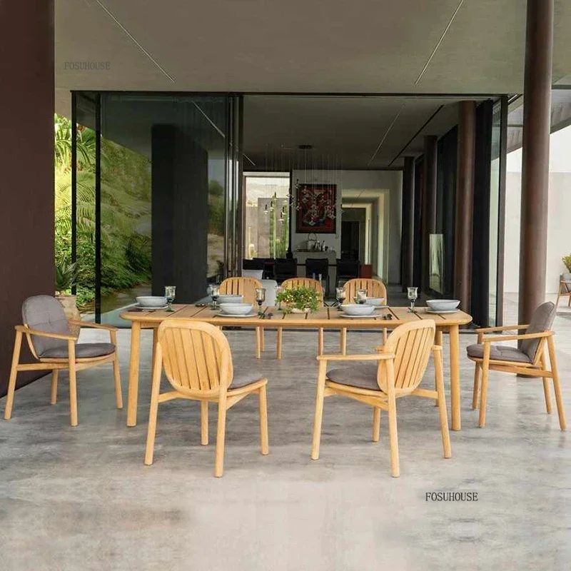 Outdoor Teak Garden Chairs Courtyard Villa Waterproof Sun-proof Dining Chairs Simple Leisure Balcony Outdoor Backrest Armchair