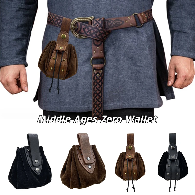 Medieval Vintage Waist Bag Hanging Belt Coin Purse Faux Leather Cosplay Medieval Pocket Money Bag