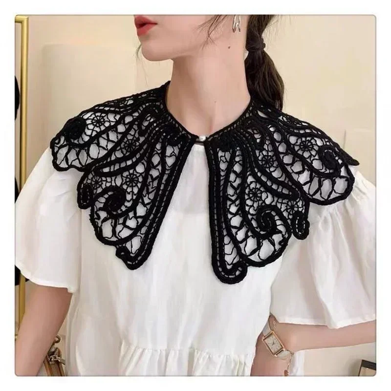 Women Shrugs Lace Hollow Out Female Summer Casual All-match Shawls Simple Scarf-collar Sleeveless Knitted Tops Korean Style Chic 4