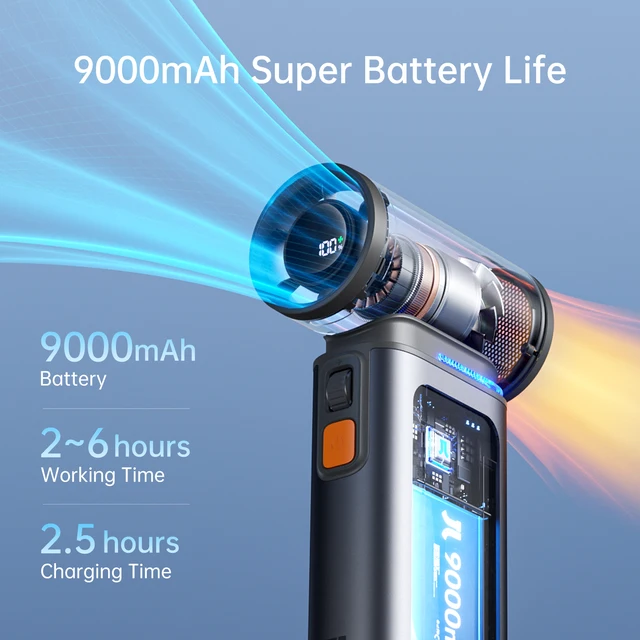 JISULIFE Portable Turbo Handheld Fan, 100 Winds Speeds Adjustable, 9000 mAh Rechargeable Battery, LED Display, Outdoor Camping 5