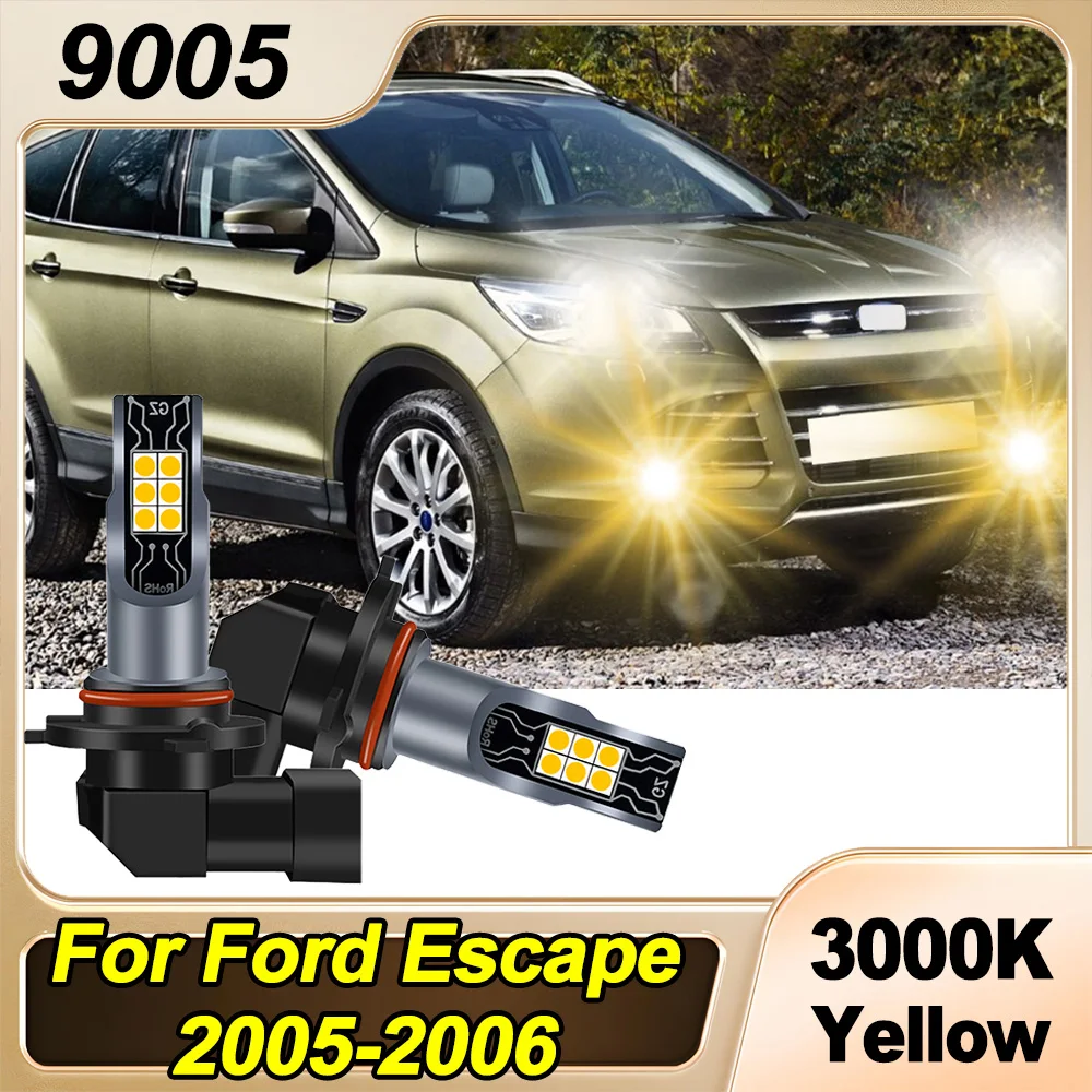 포드 이스케이프 2005-2006용 2x 9005 LED 안개등 3000K 슈퍼 옐로우 20000LM 고출력 전구