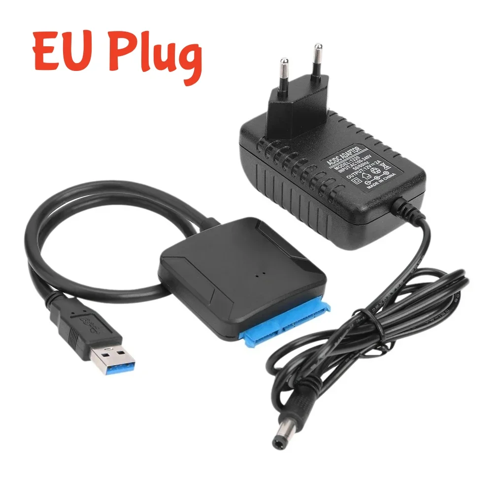 Câble USB 3.0 vers SATA, adaptateur de disque dur SATA III, convertisseur pour disque dur SSD HDD 2.5 "3.5", avec adaptateur d'alimentation 12V/2A