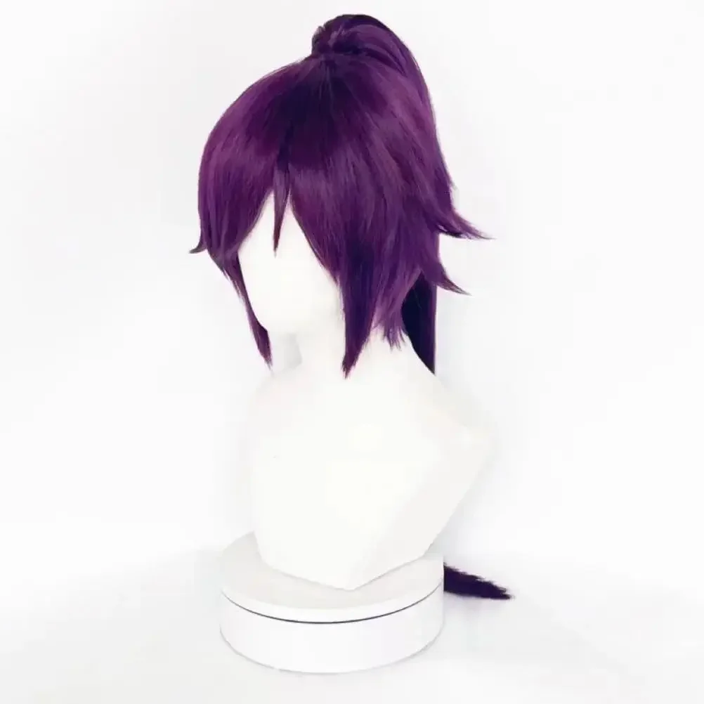Parrucche Cosplay Shihouin Yoruichi in Fibra Sintetica Resistente alle Alte Temperature, Viola Misto, Lunghe con Coda a Cipolla - immagine 3