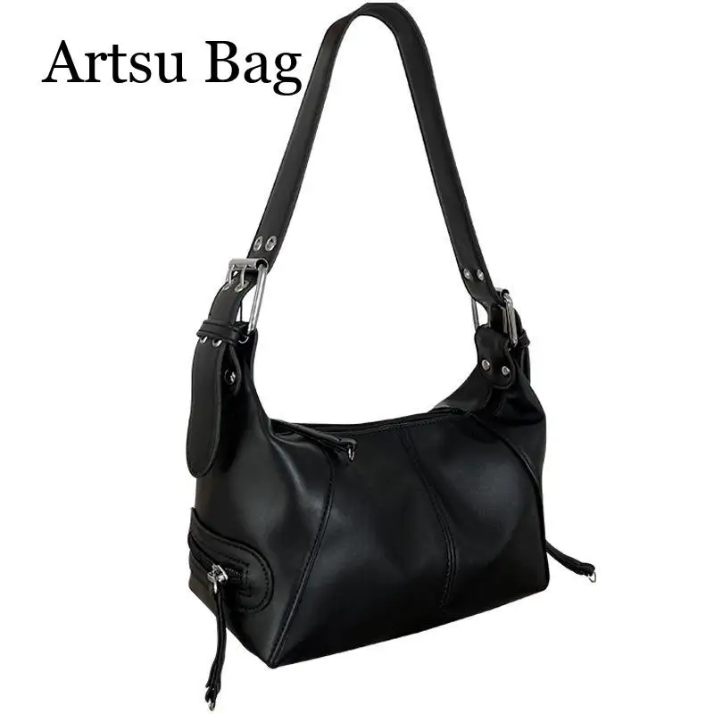 Retro Leather Zipper Single Shoulder Underarm Bag for Female Handbags Fashion Trend Black White Hobo Bags
