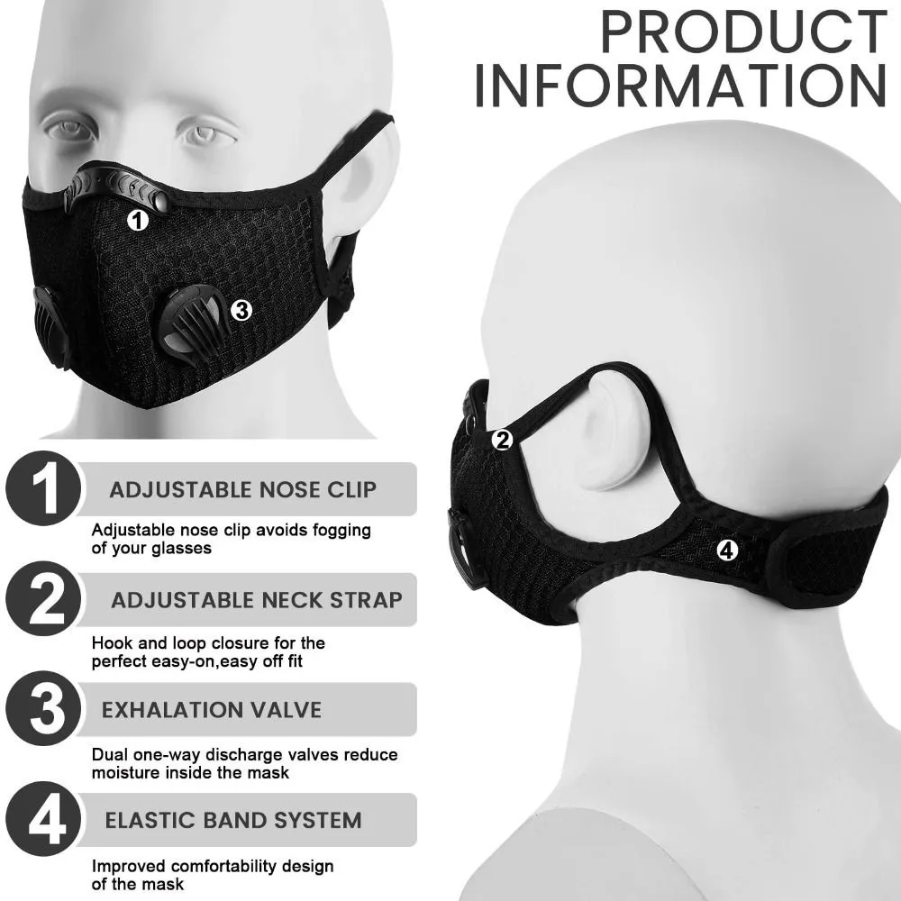 Breathable Ergonomic Adjustable Dust Mask with Washable Activated Carbon Filters