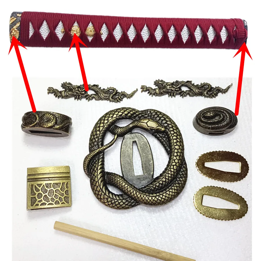 

A Set Snake Tsuba+Menuki+Fuchi+Kashira+Handle+Habaki+Seppa For Japanese Samurai Sword Katana/Wakizashi/Tanto Guard Fittings