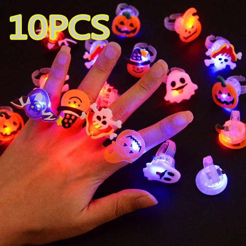 thumbnail image 1 of 10/20PCS Cute Halloween Glowing Rings Glow Bracelet Christmas Ghost Pumpkin Snowman Child Kids Gift Halloween Party Decoration, 1 of 5