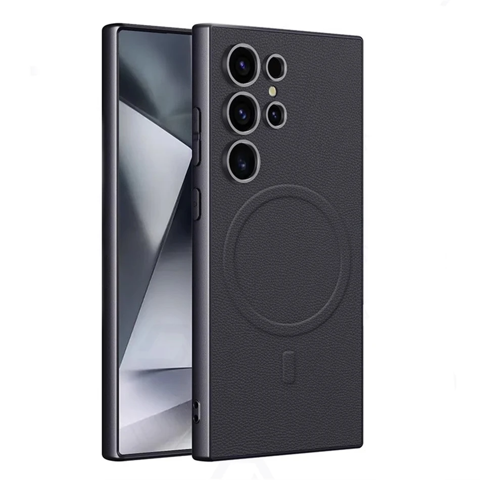 Luxury PU Leather Magnetic Shockproof Bumper Case with Magsafe Compatibility