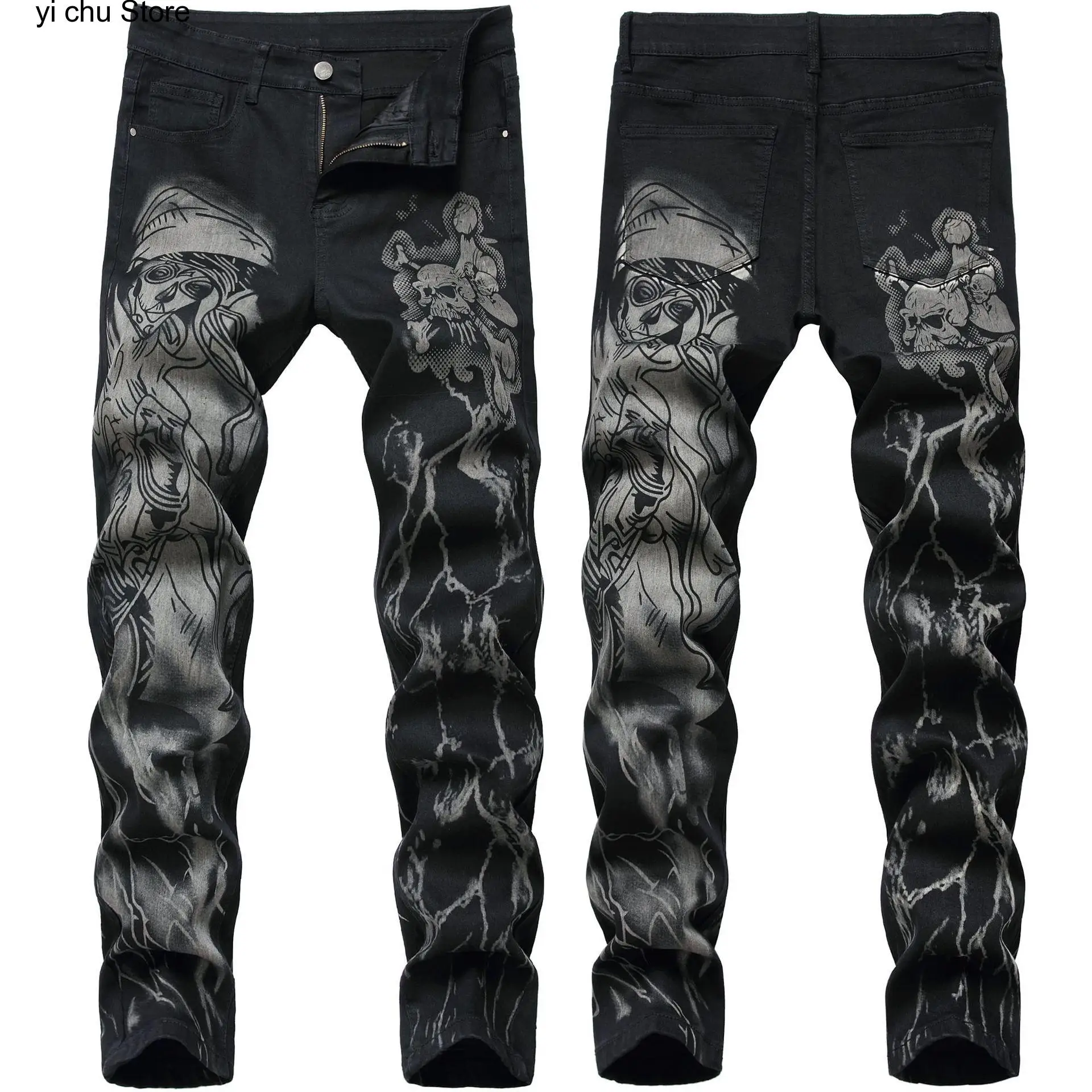 2023 Style Printed Jeans Men's Micro-elastic Jeans Fashion Original Pattern Design Printed Men Pants Brand Male Slim Jeans