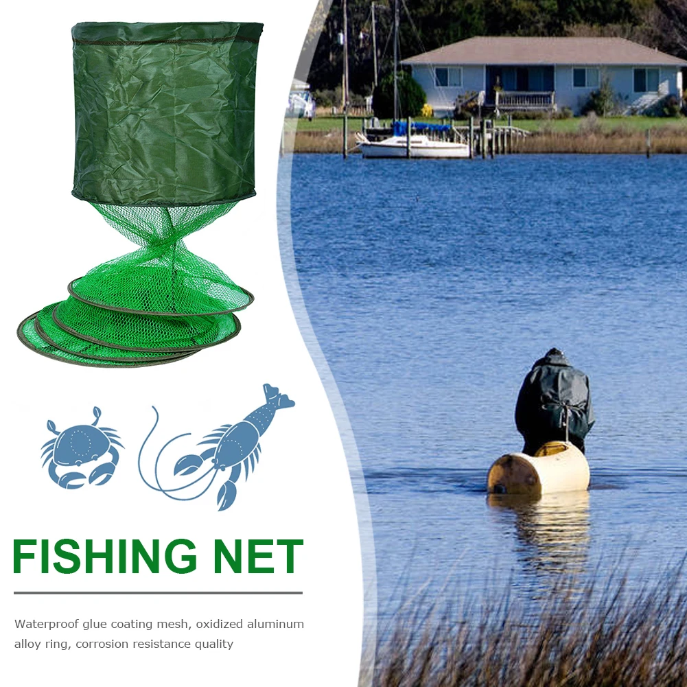 Nylon Fishing Mesh Net Foldable Fish Basket Live Fish Trap Cage Net Waterproof Gluing Coating SUS Ring Cage Fishing Accessories