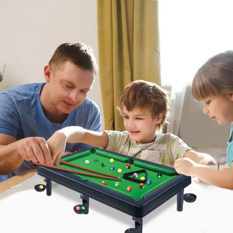Mini Pool Table Billiards Game Tabletop Pool Set Billiard Table With Balls & Sticks Family Game Portable Games
