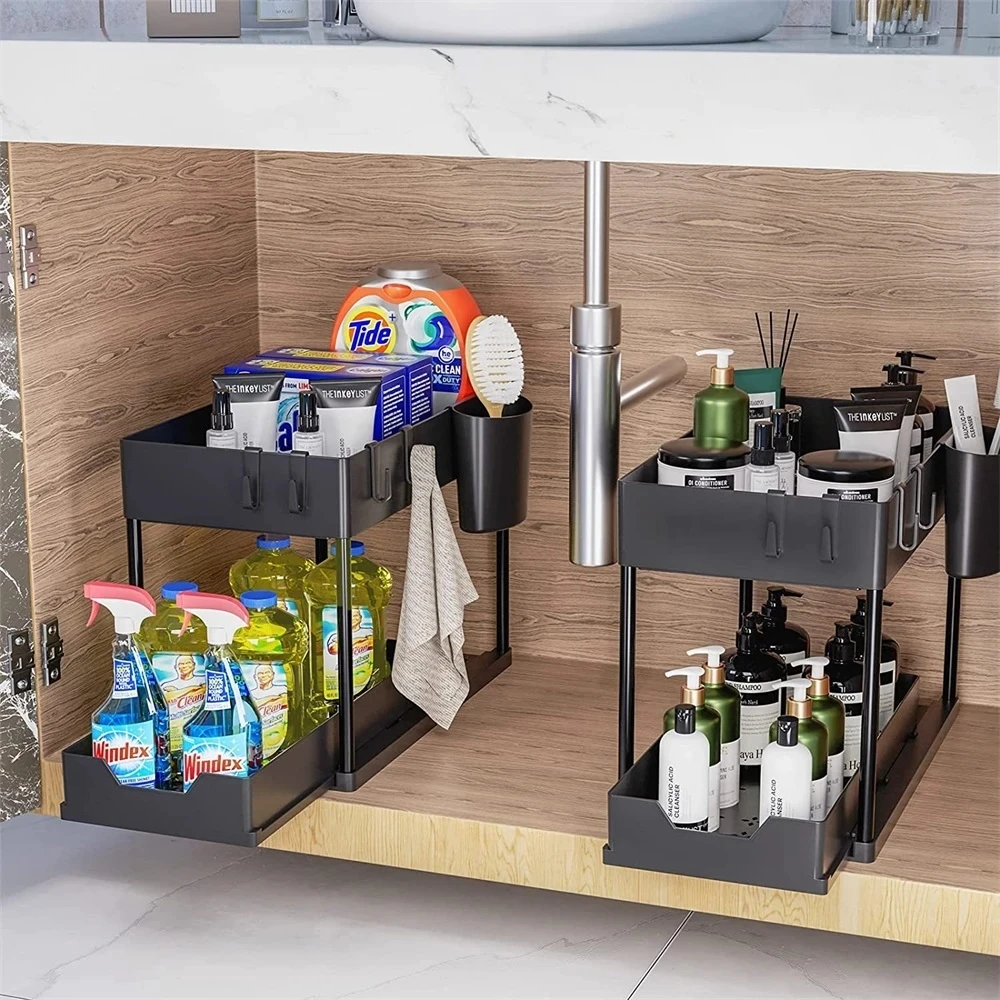 100% New, 2-tier Slide Out Sliding Shelf Under Cabinet Storage Multi-use