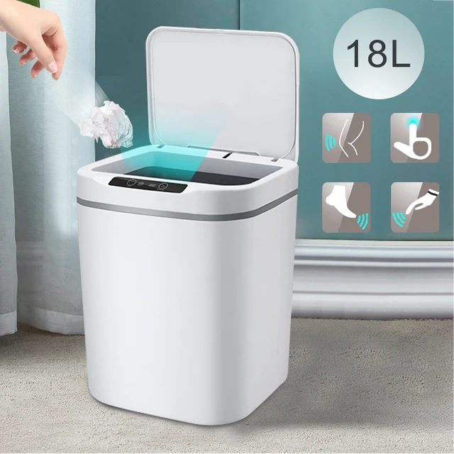 Cubo de basura eléctrico no táctil, cubo de basura inteligente de  movimiento impermeable de plástico para baño, hogar, oficina, inodoro, do  14L Macarena Bote de basura inteligente