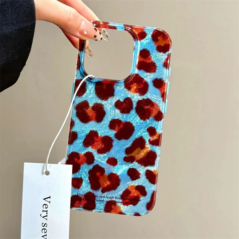 Blue Retro Leopard Print Phone Case with Whirlpool Pattern