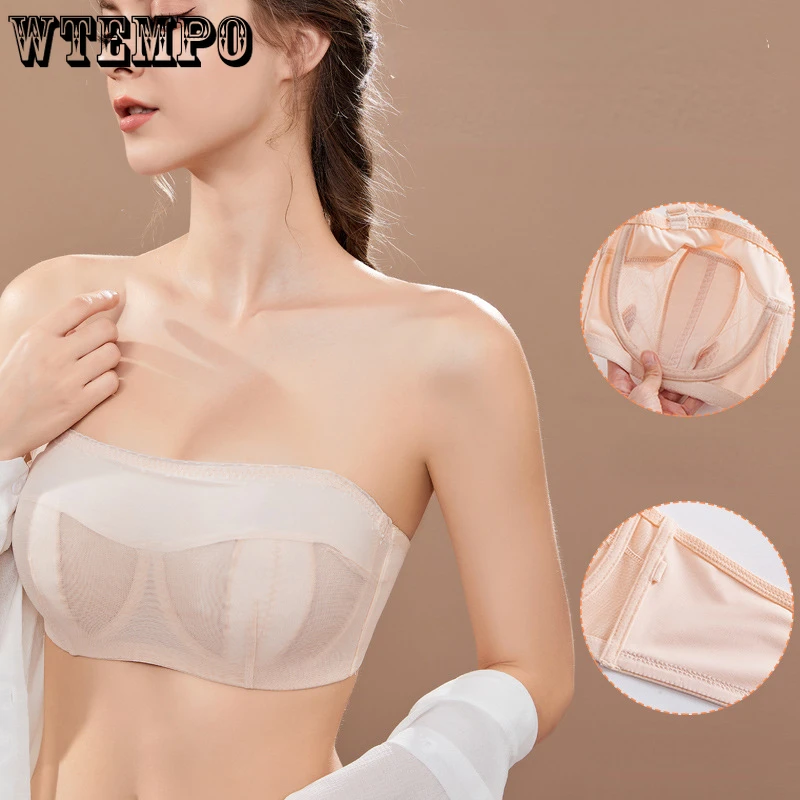 

Plus Size Strapless Bra Women Ultrathin Seamless Push Up Underwear B-F CUPS Mesh Splicing Cool and Breathable Tops