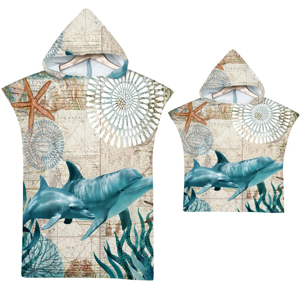 Sea Turtle Large Beach Towel Bath Towels Quick Dry Hooded Cloak Wetsuit Adult Kid Parent-Child Poncho Bathrobe For Swim Surf Quick Drying Towel