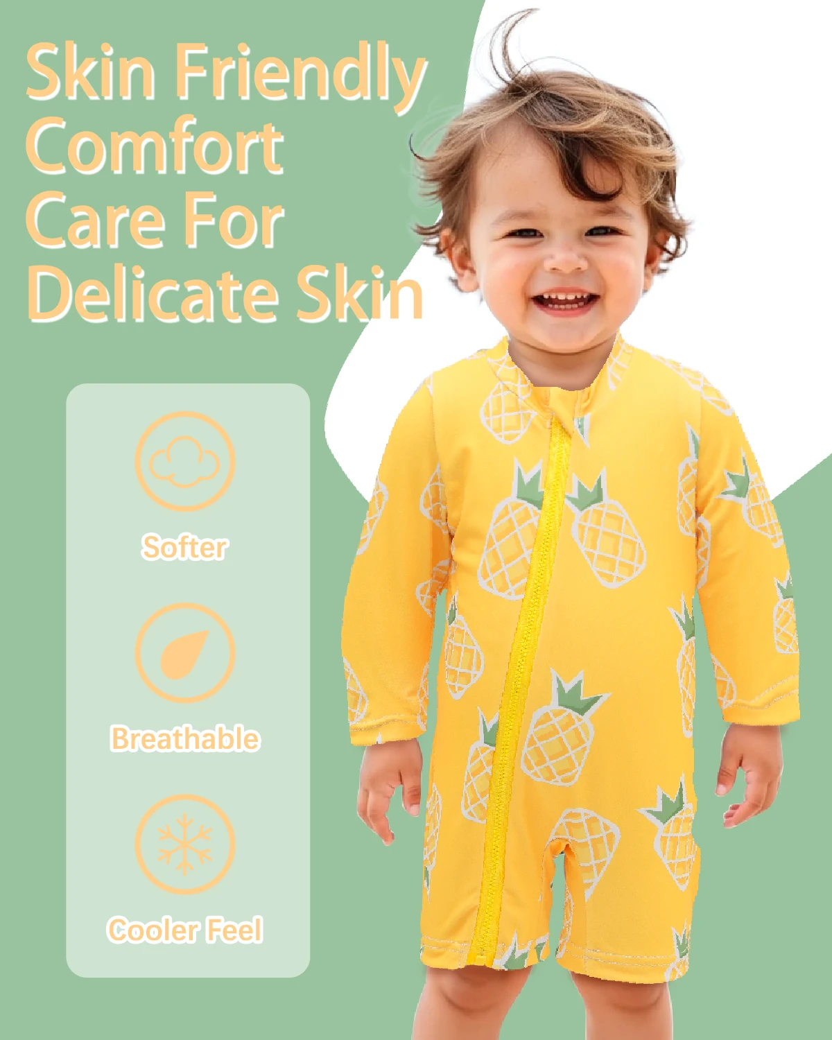 ALVABABY Langarm-Badeanzug für Babys und Kleinkinder, Jungen und Mädchen, Rashguard-Set, UPF 50+, Sonnenschutz, einteiliger Badeanzug mit Reißverschluss