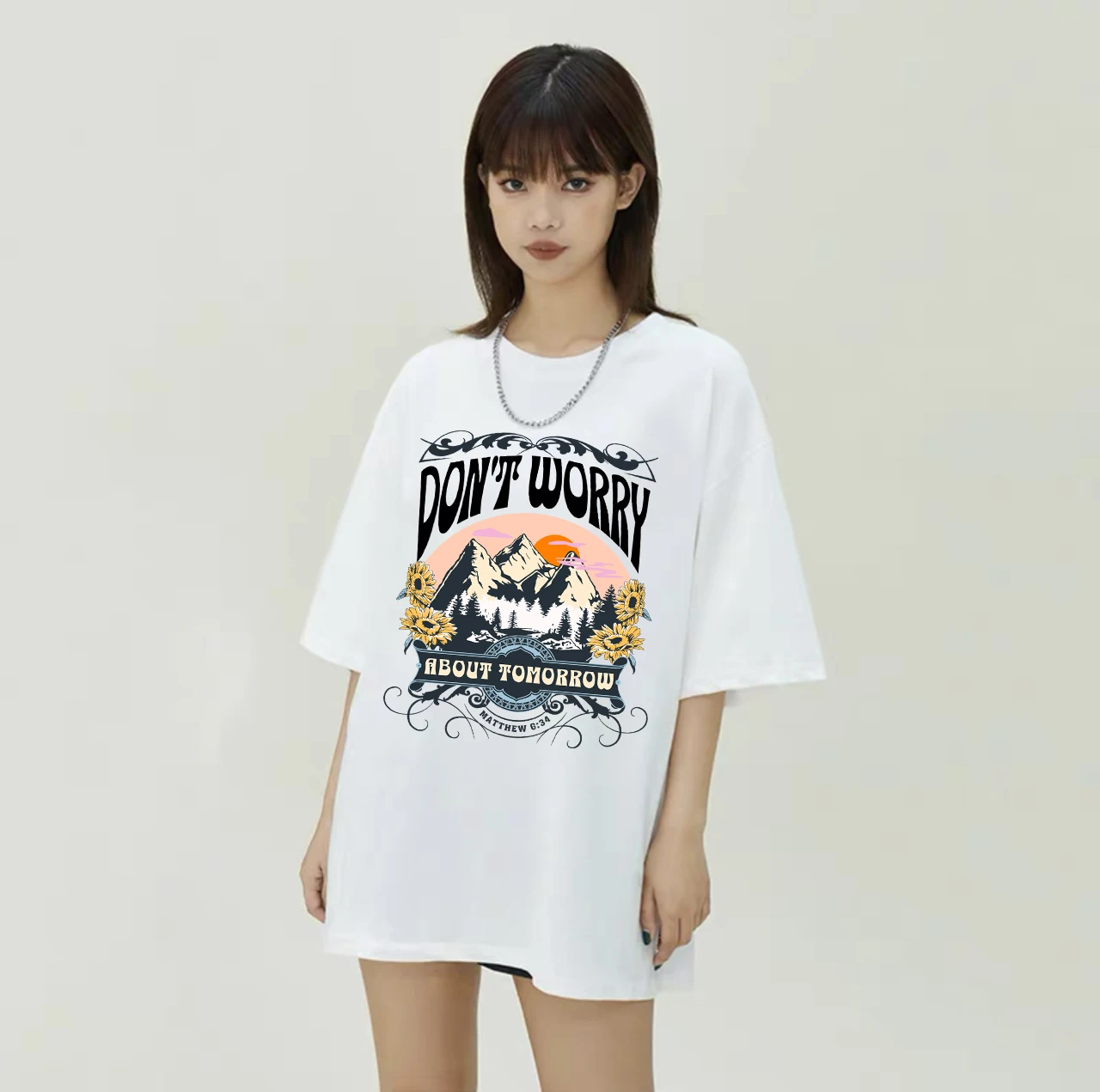 Dont Worry Cotton Material Retro  Cute T Shirts O-neck Casual Summer Woman Tshirts 2022 Fashion Streetwear Kawaii Clothes stop being the bigger person slash their tires print t shirts women harajuku top cotton woman tshirts fashion o neck ropa mujer